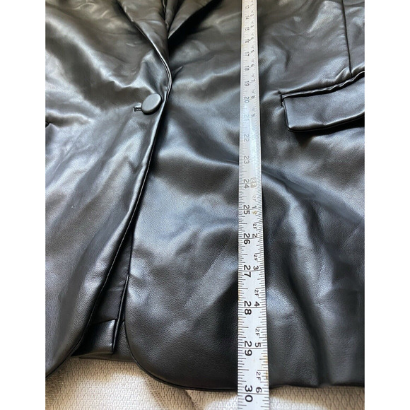 Aaron & Amber Womens Vegan Leather Blazer Large Black  Hipster 70's Sports Coat - Picture 12 of 13
